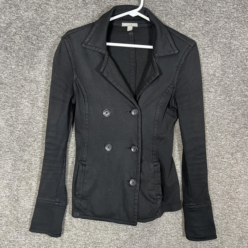 James Perse Blazer Jacket Womens 1 Black Double Breasted Lightweight Cotton‎